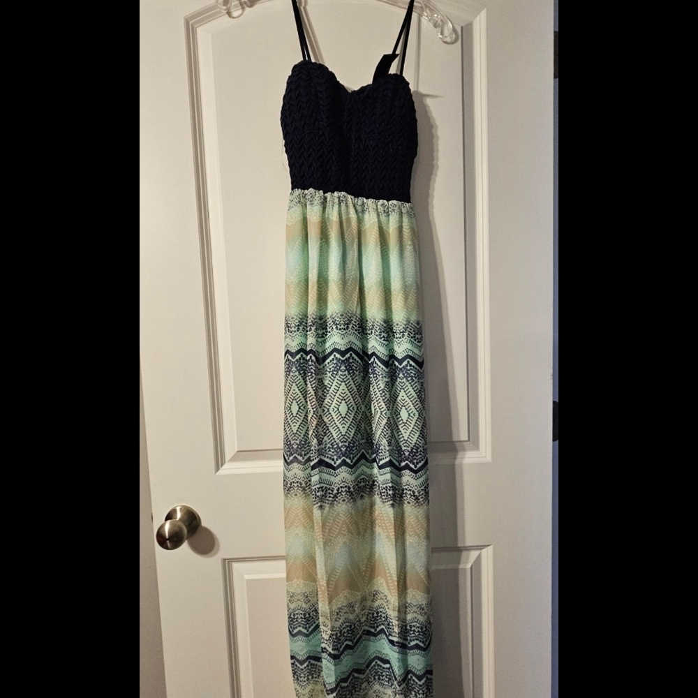 Trixxi Blue and Green Sleeveless Maxi Sundress